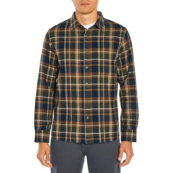 EDDIE BAUER Men's Bristol Flannel Plaid Long Sleeve Shirt Size L In Rosin Loden - Picture 1 of 10
